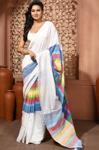 Striped pure cotton bandhani saree