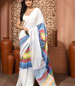 Striped pure cotton bandhani saree