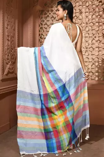 Striped pure cotton bandhani saree