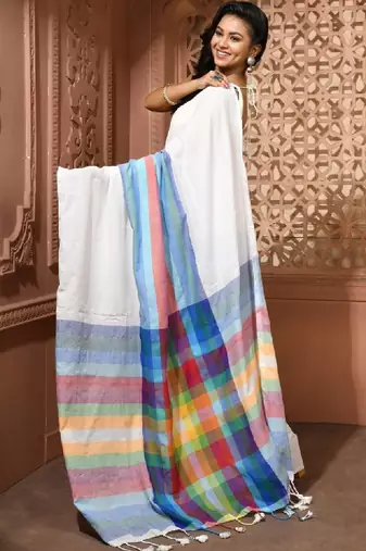 Striped pure cotton bandhani saree