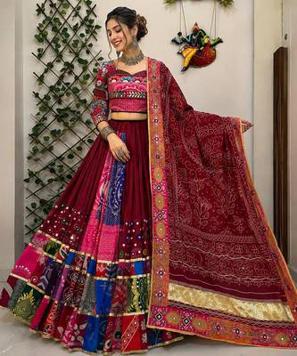 Multicolor Navratri Muslin Cotton with Digital Print & Real Mirror Work 1