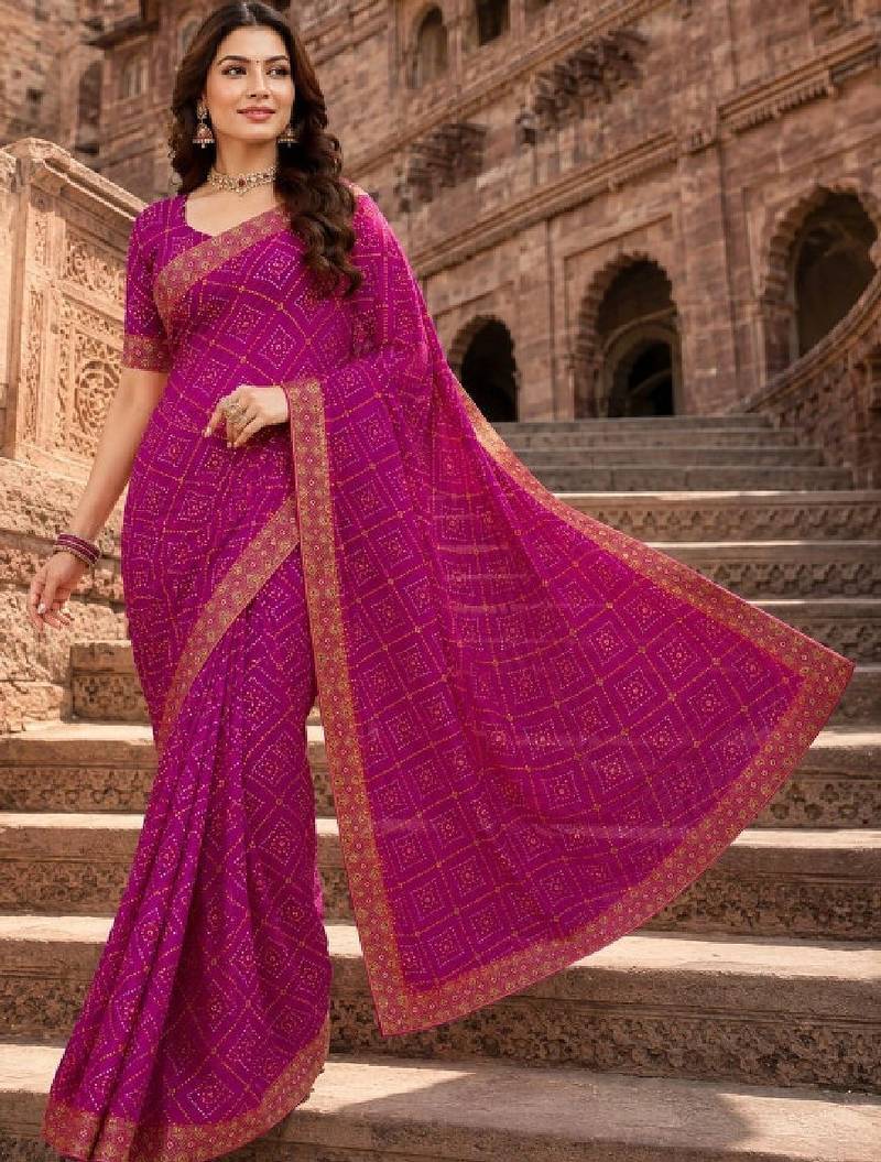 Bandhani zari poly georgette bandhani saree