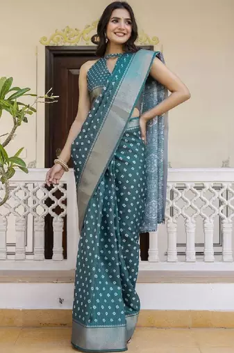 Bandhani zari art silk fusion bandhani saree