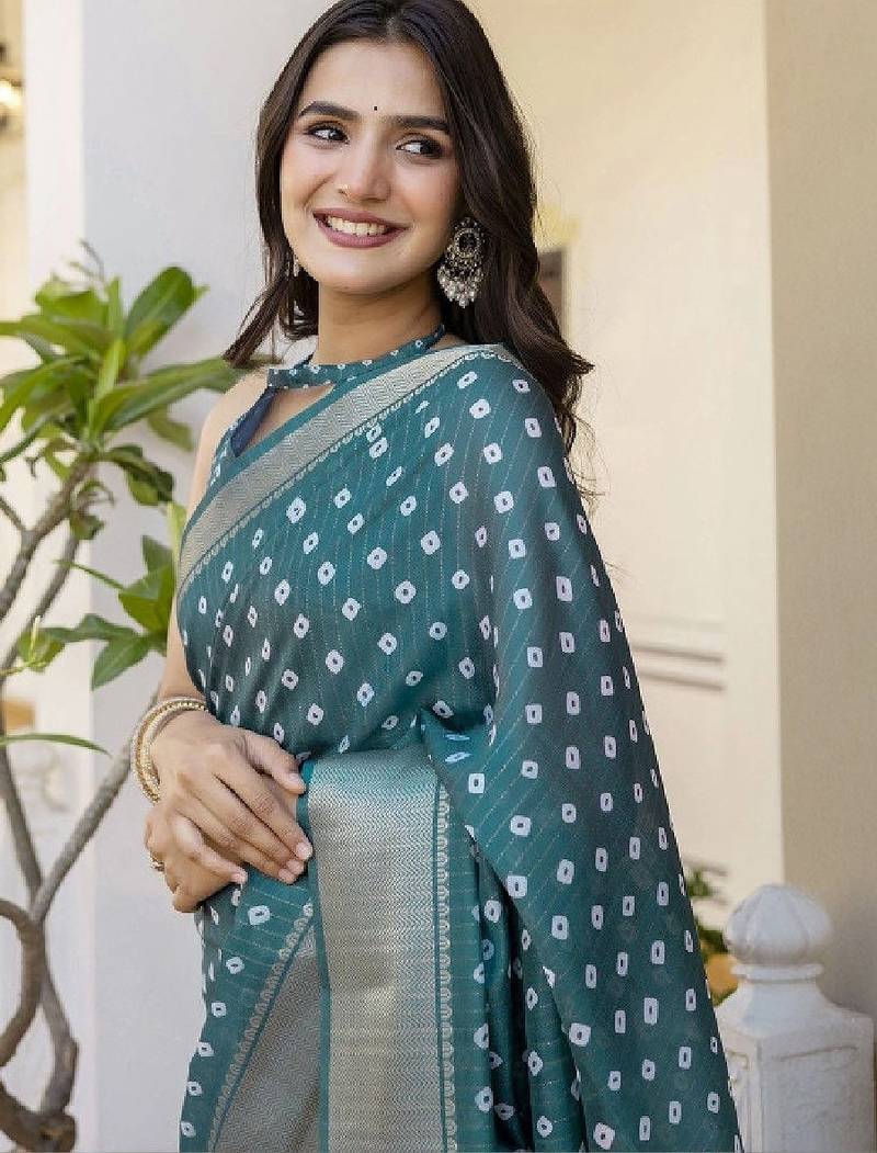 Bandhani zari art silk fusion bandhani saree