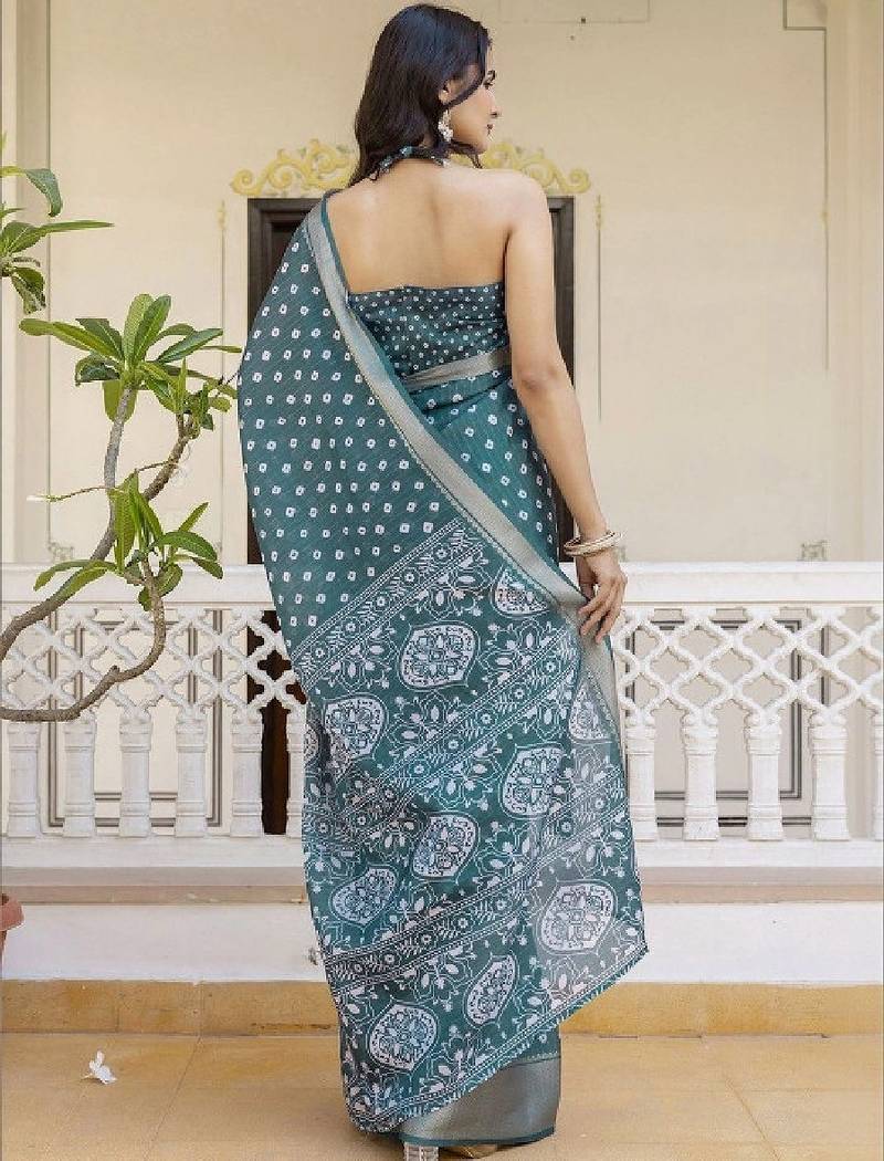 Bandhani zari art silk fusion bandhani saree