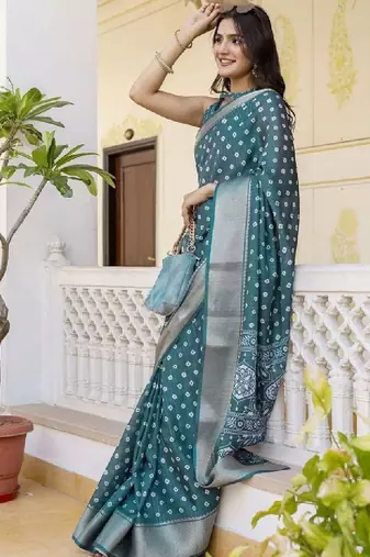 Bandhani zari art silk fusion bandhani saree