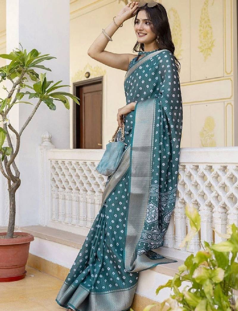Bandhani zari art silk fusion bandhani saree