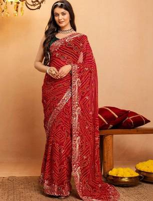 Bandhani embroidered pure georgette fusion bandhani saree 1