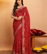 Bandhani embroidered pure georgette fusion bandhani saree