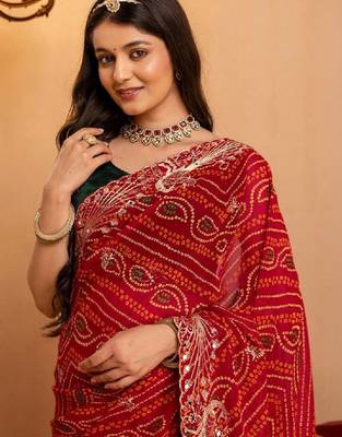 Bandhani embroidered pure georgette fusion bandhani saree 2