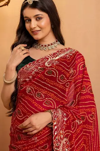 Bandhani embroidered pure georgette fusion bandhani saree