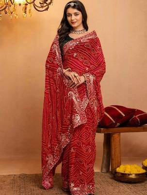 Bandhani embroidered pure georgette fusion bandhani saree 4