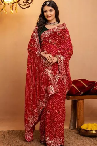 Bandhani embroidered pure georgette fusion bandhani saree