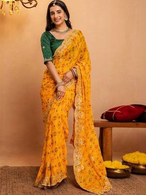 Bandhani embroidered pure georgette fusion bandhani saree 1