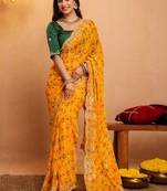 Bandhani embroidered pure georgette fusion bandhani saree