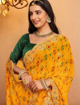 Bandhani embroidered pure georgette fusion bandhani saree 2