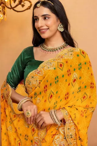 Bandhani embroidered pure georgette fusion bandhani saree