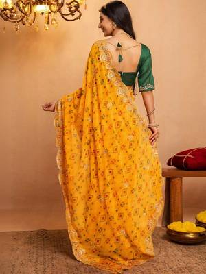 Bandhani embroidered pure georgette fusion bandhani saree 3