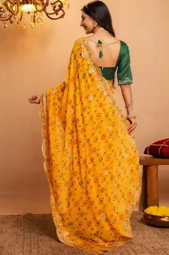 Bandhani embroidered pure georgette fusion bandhani saree