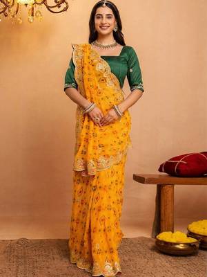 Bandhani embroidered pure georgette fusion bandhani saree 4