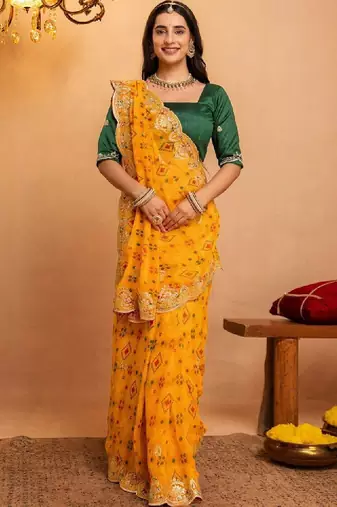 Bandhani embroidered pure georgette fusion bandhani saree