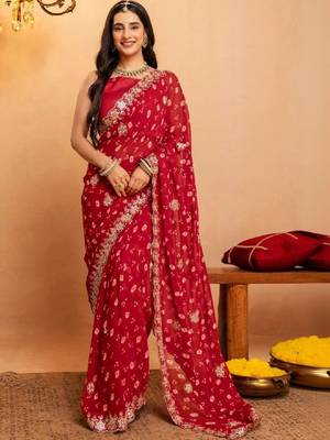 Bandhani embroidered pure georgette fusion bandhani saree 1