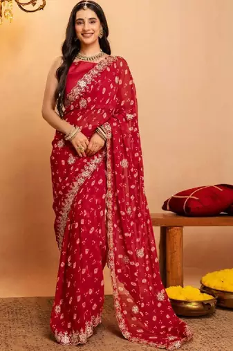 Bandhani embroidered pure georgette fusion bandhani saree