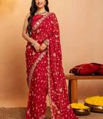 Bandhani embroidered pure georgette fusion bandhani saree