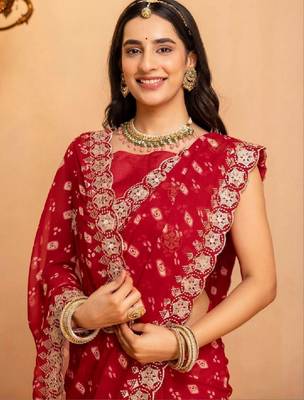 Bandhani embroidered pure georgette fusion bandhani saree 2
