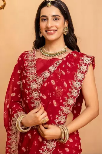 Bandhani embroidered pure georgette fusion bandhani saree