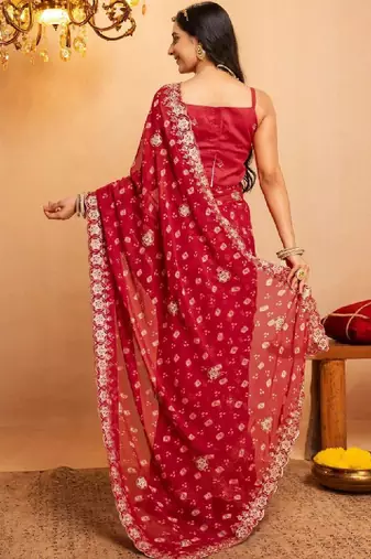 Bandhani embroidered pure georgette fusion bandhani saree