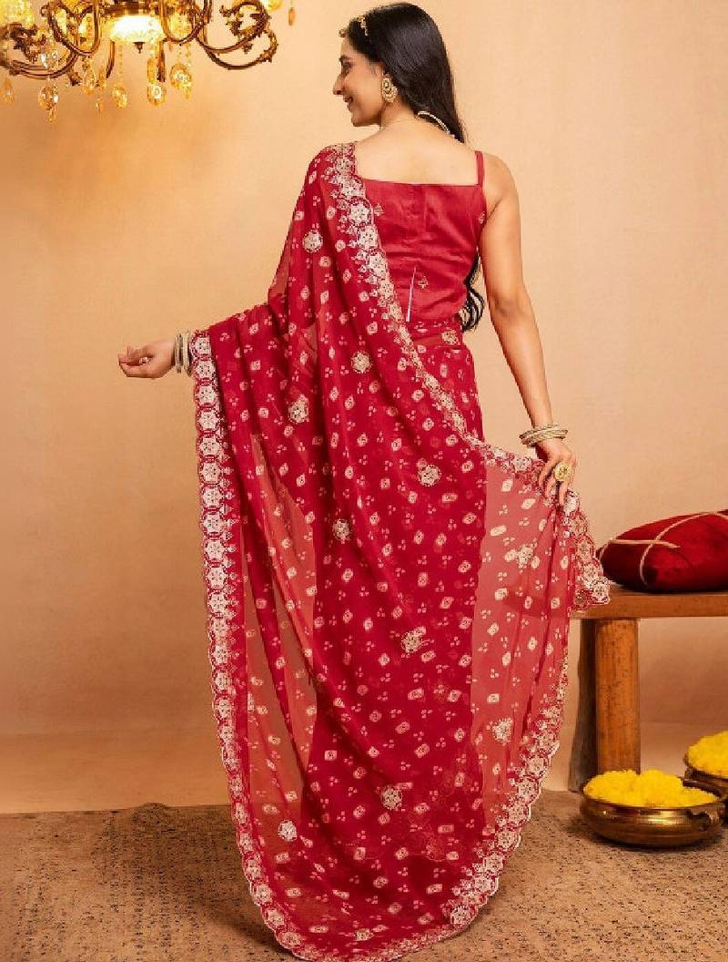 Bandhani embroidered pure georgette fusion bandhani saree