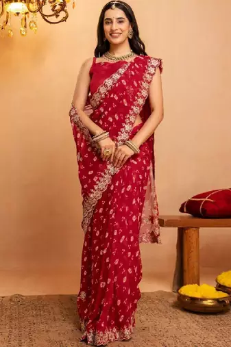 Bandhani embroidered pure georgette fusion bandhani saree