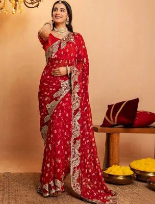 Bandhani embroidered pure georgette fusion bandhani saree 1