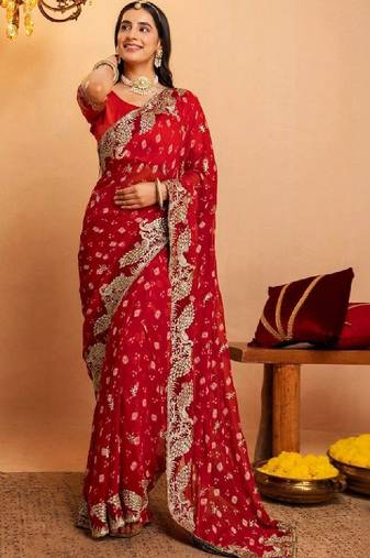 Bandhani embroidered pure georgette fusion bandhani saree