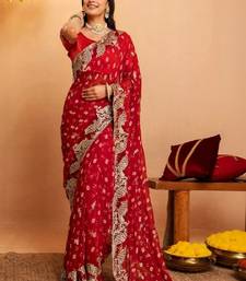 Bandhani embroidered pure georgette fusion bandhani saree