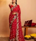 Bandhani embroidered pure georgette fusion bandhani saree