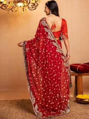 Bandhani embroidered pure georgette fusion bandhani saree 3
