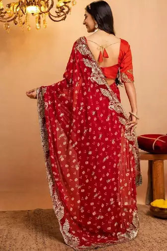 Bandhani embroidered pure georgette fusion bandhani saree