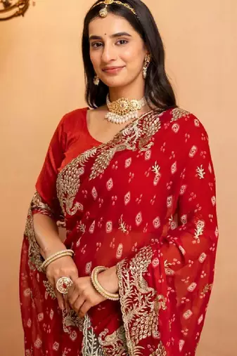Bandhani embroidered pure georgette fusion bandhani saree