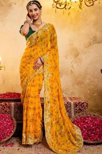 Bandhani zari pure georgette fusion bandhani saree