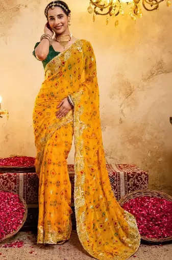 Bandhani zari pure georgette fusion bandhani saree