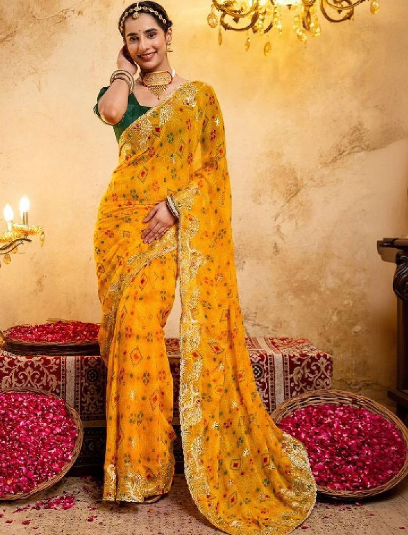 Bandhani zari pure georgette fusion bandhani saree