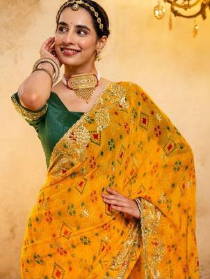 Bandhani zari pure georgette fusion bandhani saree 2