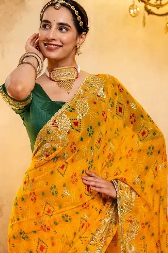 Bandhani zari pure georgette fusion bandhani saree
