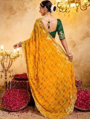 Bandhani zari pure georgette fusion bandhani saree 3