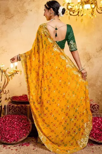 Bandhani zari pure georgette fusion bandhani saree