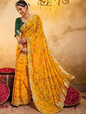 Bandhani zari pure georgette fusion bandhani saree 4