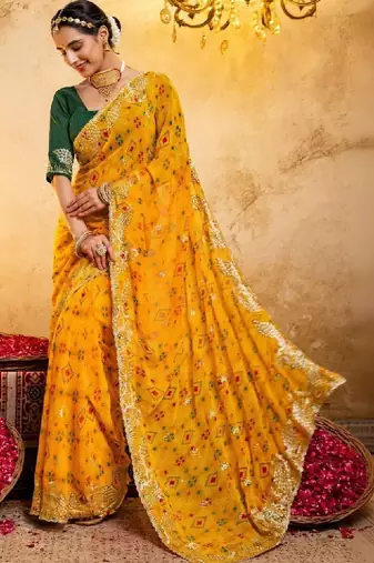 Bandhani zari pure georgette fusion bandhani saree
