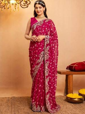 Bandhani embroidered pure georgette fusion bandhani saree 1